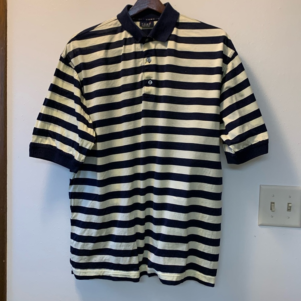 Como Sport Blue Cream Striped Designer Polo Shirt Made in Italy Size L